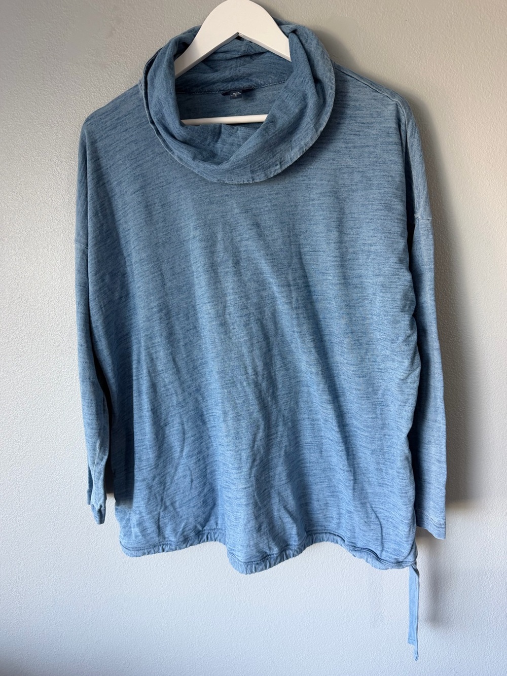 J Jill PureJill indigo blue cowl neck 100% cotton drawstring hem tee Women’s XL